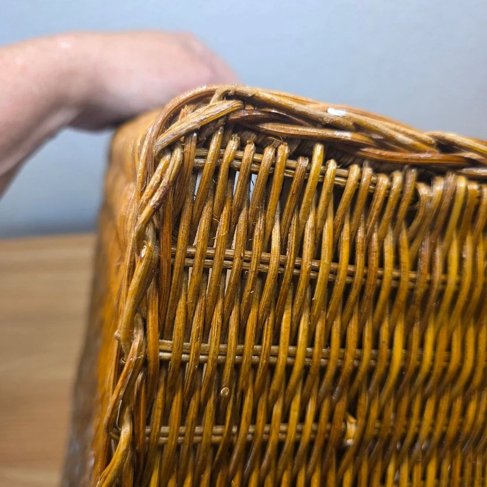 Vintage Wicker Rattan Desk Top Organizer File Letter Holder Storage Basket